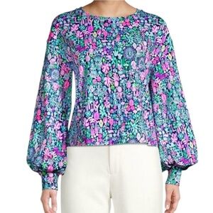 NWT- Lilly Pulitzer Kamala Print Floral Sweatshirt - Pink, Purple & Blue